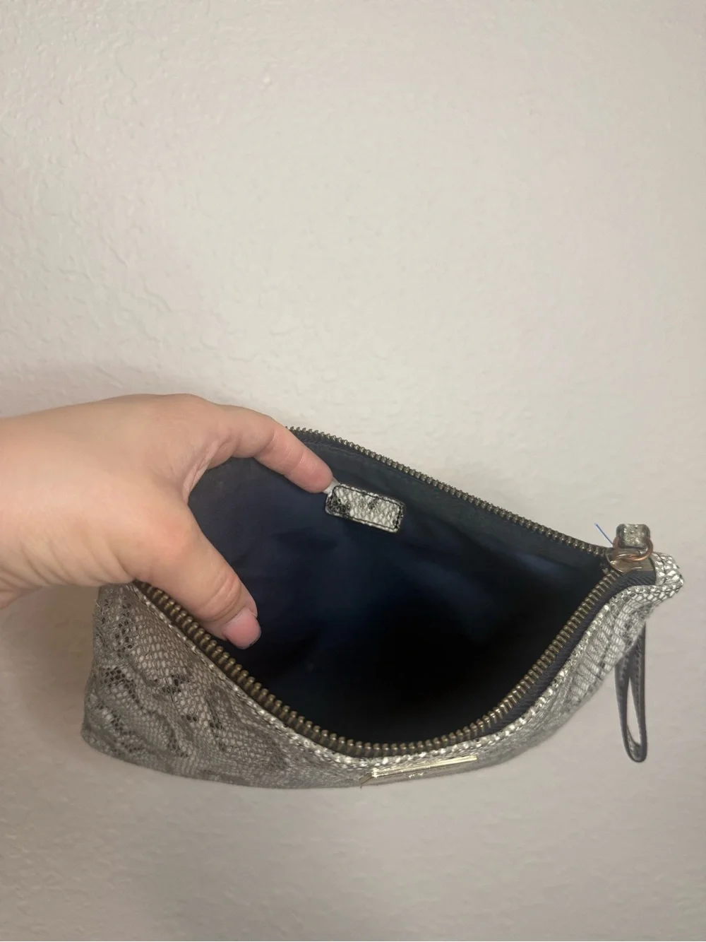 Cole Haan Snake-Print Wristlet Clutch in Gray and Black
